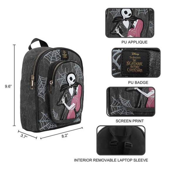 Nightmare Before Christmas Jack and Sally Mini Backpack with Zero Coin ID Wallet - Picture 10 of 13